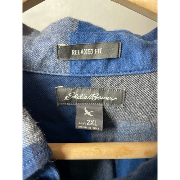 Eddie Bauer Mens Plaid Flannel Shirt Heavyweight Blue Size 2XL XXL Relaxed Fit - Picture 3 of 3